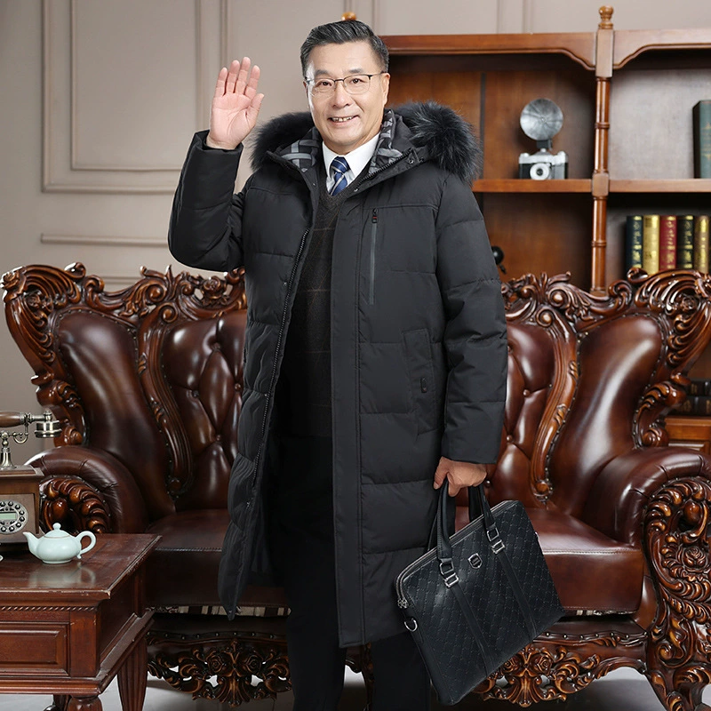 Новый источник, Фабричный утолщенный выше колена, пуховик для дедушек среднего и пожилого возраста, мужское пальто, Папа носит длинную рабочую одежду