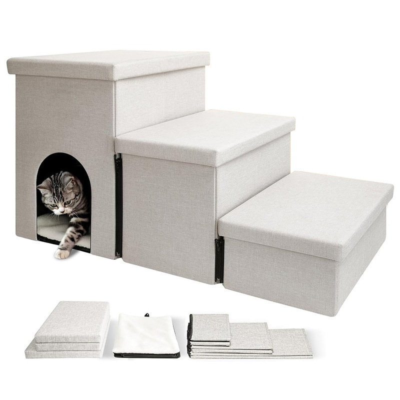 Amazon cat and dog ladder home multifunctional pet stair storage box foldable sponge steps wholesale