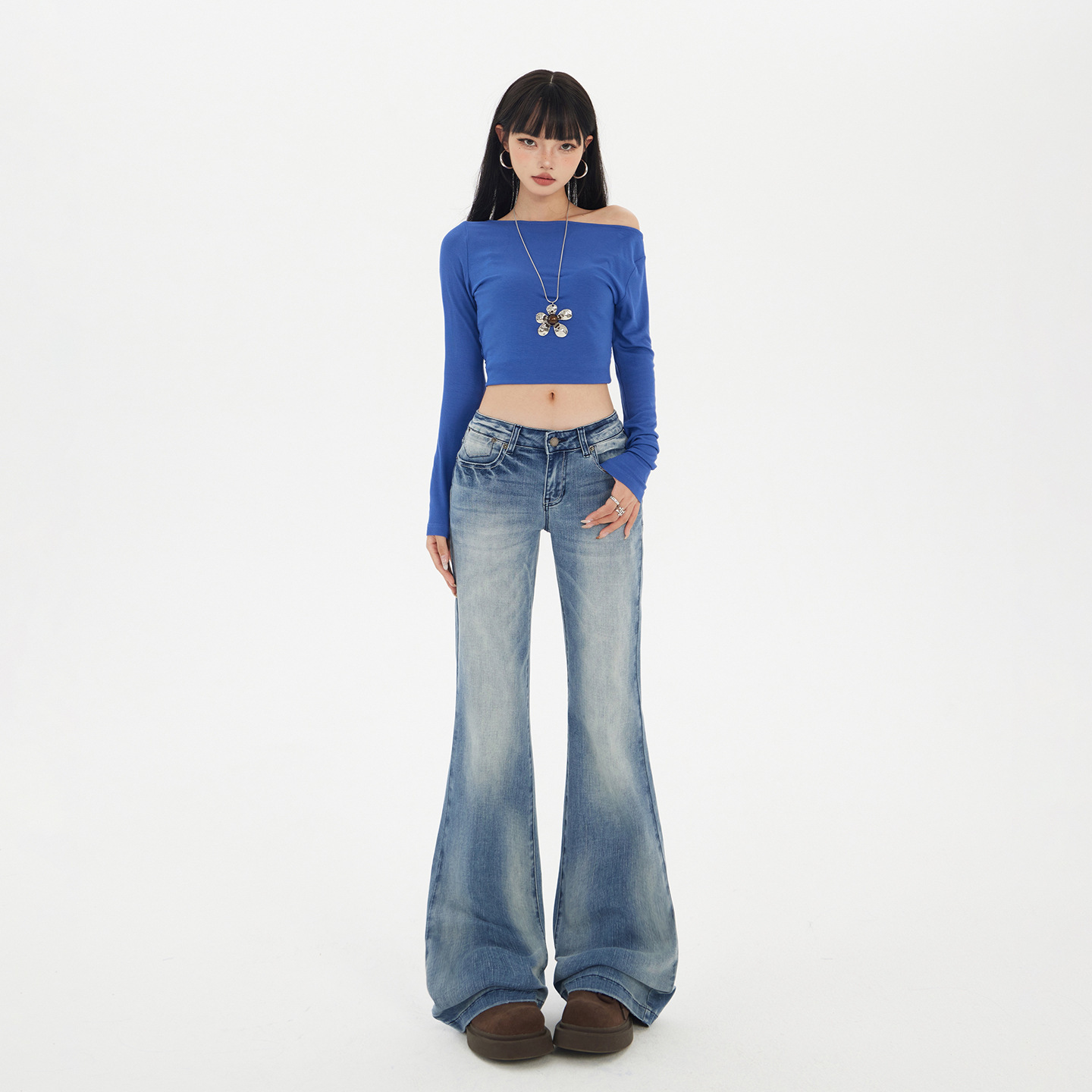 American Street Retro Low-Waist Hot Girl Bell-Bottom Pants with Slimming Look and Versatile Gradient Autumn and Winter Jeans for Women