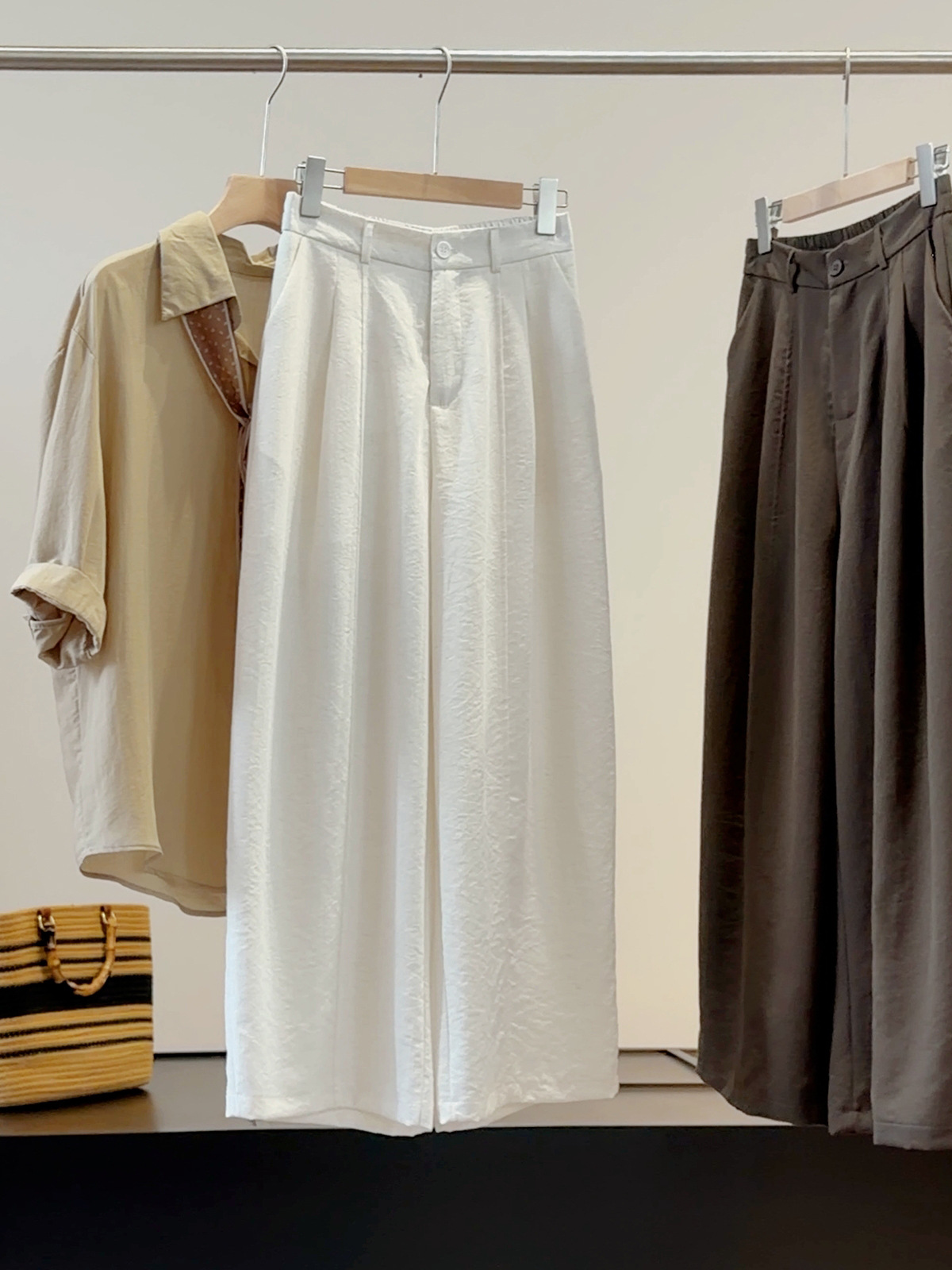 White Cotton Linen Wide Leg Pants Straight Leg Elegant Versatile Loose Slimming Simple Casual Cropped Summer Style_ecoleips.com
