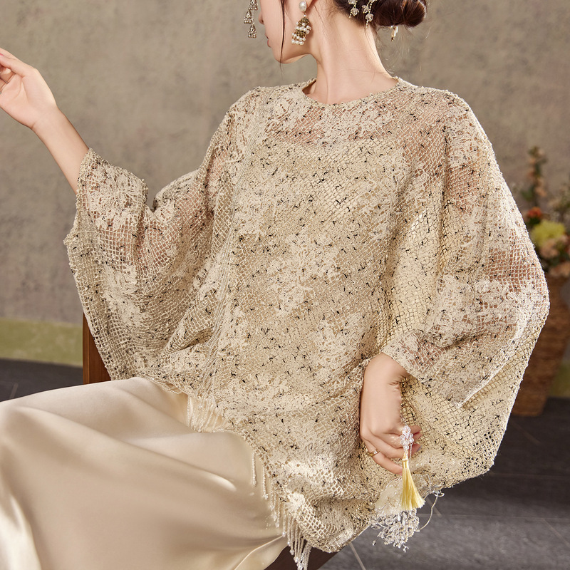 Early Autumn New High-End Cut Out Lace Tassel Top Women's New Chinoiserie Fashion Accessible Luxury Shirt N8022