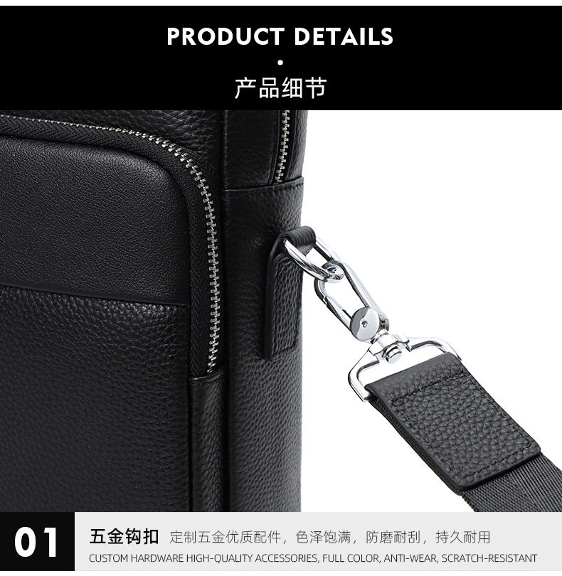 Túi xách tay nam da bò thật 39×9×29 cm đựng laptop 15 inch, túi công sở đeo chéo một vai — Màu đen chi tiết 17
