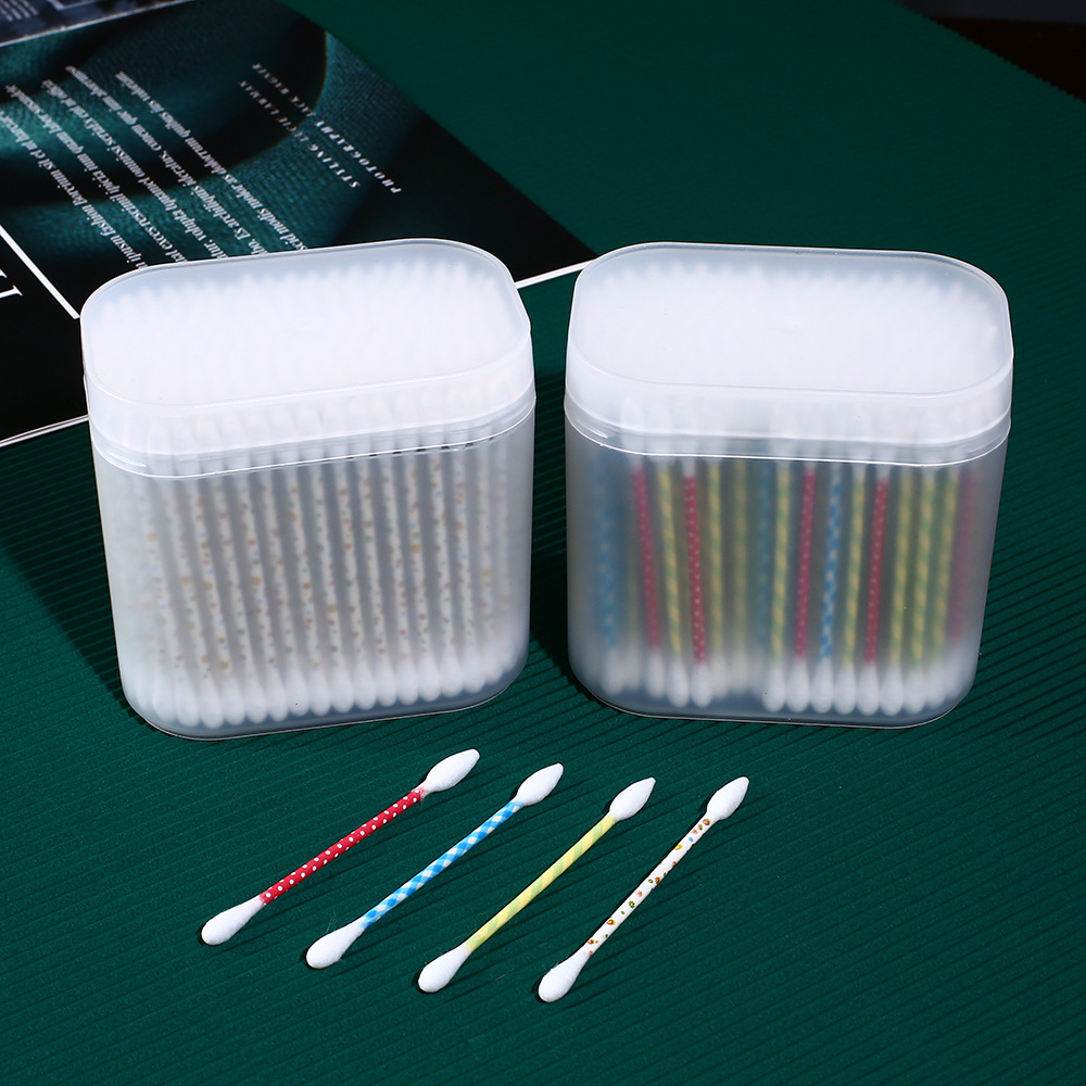 雅纯200支磨砂尖头彩色双头杆棉签美容卸妆棉棒圆头螺旋厂家直销