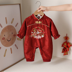 宝宝连体礼服周岁抓周唐装婴儿百天满月服男宝女宝新年喜庆连体衣