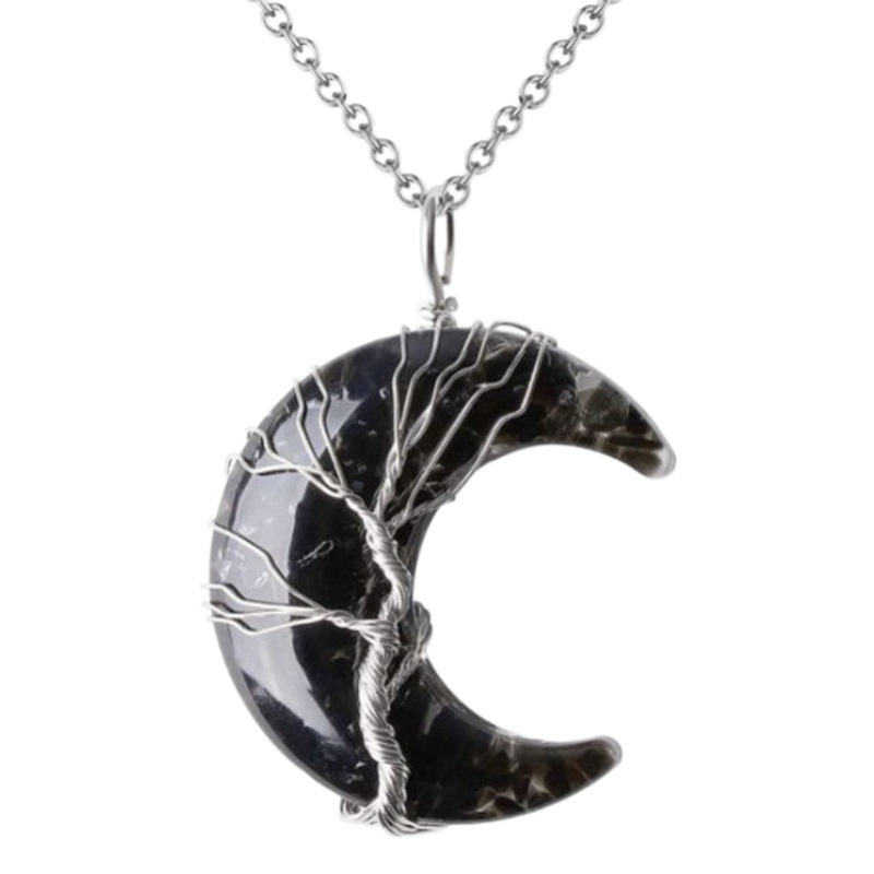 Europa y América transfronteriza caliente estrella Luna sinuoso Árbol de la vida de piedra de metal colgante de alambre de cobre collar de cristal de Gema natural
