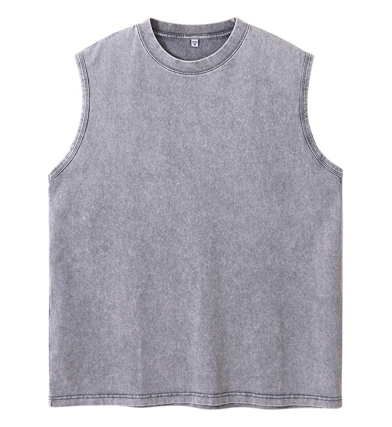 Lavado con agua de hombro cruzado pesado chaleco de rosca de alta gama sin mangas de verano hombre suelto hombre camiseta de algodón de secado rápido