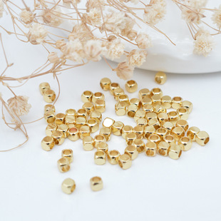 DIY Jewelry Beads Copper Plated 18K Gold Square Cut Beads Chamfered Beads Large Hole Beads Bracelet Necklace Loose Beads