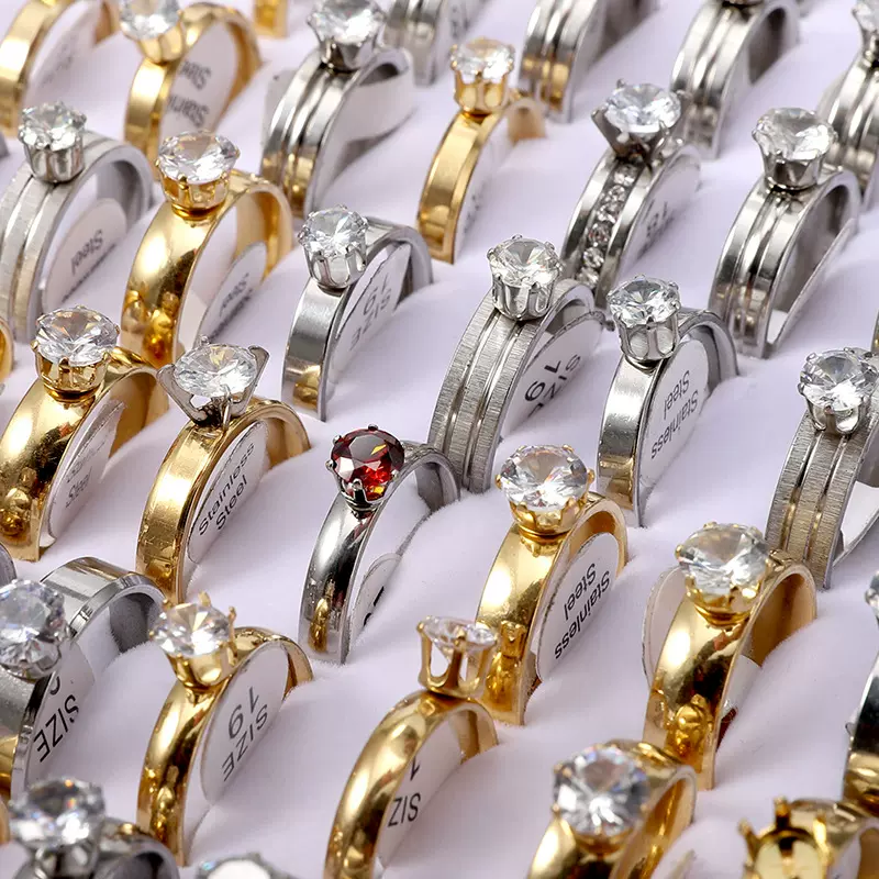 跨境热卖亚马逊热卖混款女士不锈钢锆石戒指混款钛钢戒指厂家批发