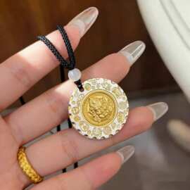 999描金吉言吊坠百福圆牌银饼男女仿银项链吊牌 新中国风999足银