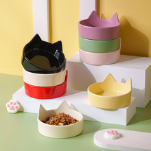 跨境竖耳陶瓷宠物碗彩色宠物餐盘宠物用品陶瓷盘防打翻护颈猫盘