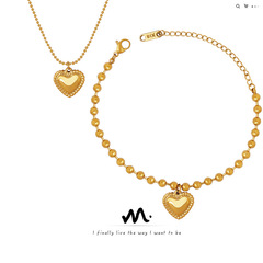 歐美ins風潮款情侶桃心心形愛心項鍊手鍊鈦鋼首飾套裝 P761-E173