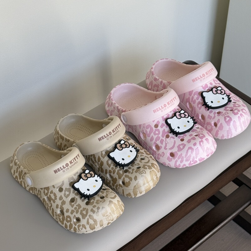 Tiktok-Style Genuine Kitty Leopard Print Clogs for Women, Summer Thick-Soled Non-Slip Eva Slippers, Outdoor Height-Increasing Sandals