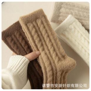 Women's Mid-Calf Socks, New Winter Style, Fleece-Lined, Thickened, Warm, Long Cashmere Socks, Australian Fleece Plush Socks, Cold-Proof, Retro Style