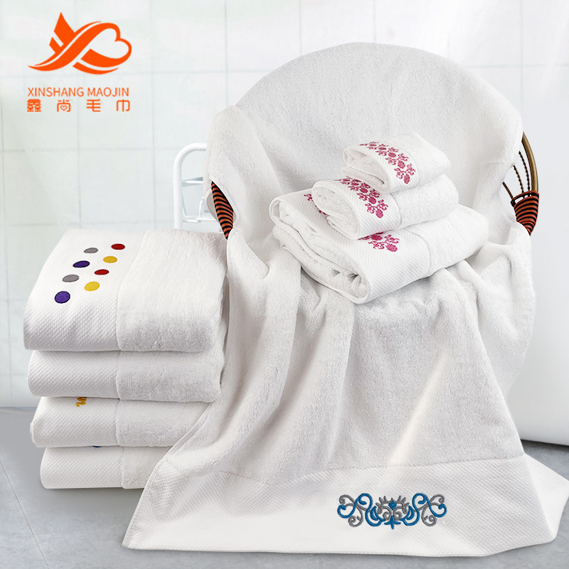 Cotton bath towel custom 600g platinum satin foreign trade white bath towel embroidered logo hot spring beauty hospital hotel bath towel