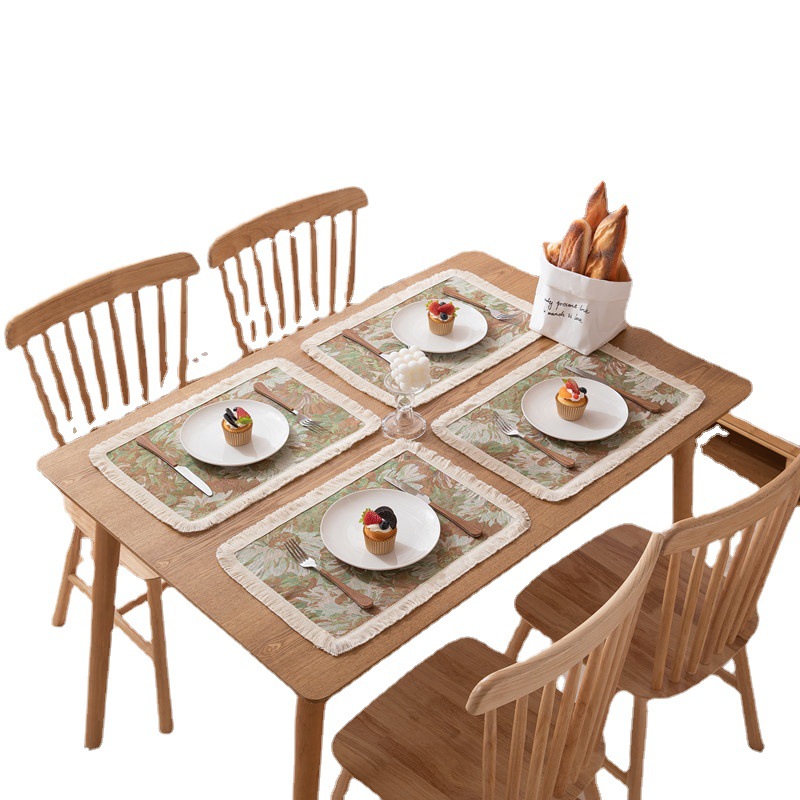 Chemin de table/serviette/nappe/buffet en jacquard teint en fil de polyester et coton de style américain, à motifs de petites marguerites et pompons_voghion.com