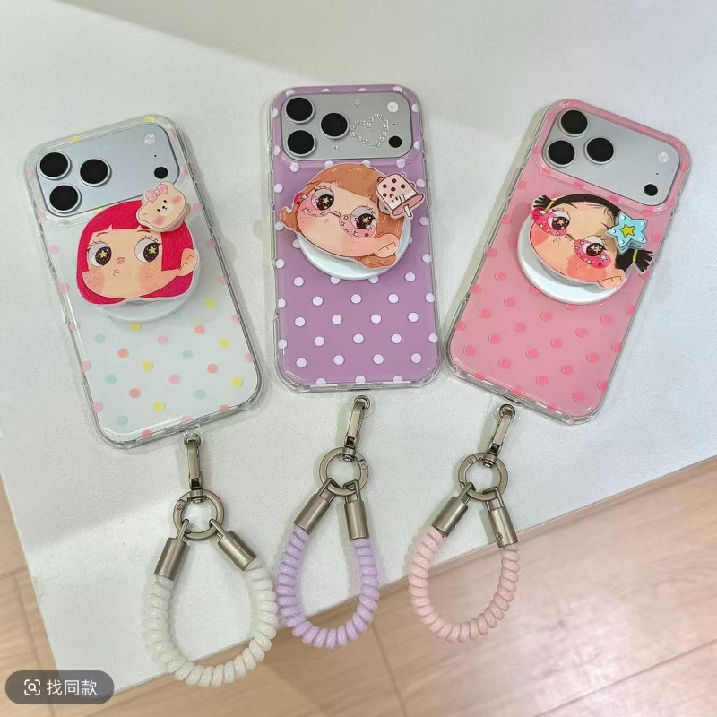 New candy-colored polka dot rotating case for girls, suitable for Apple 17 Pro Max magnetic 17 Pro phone case 16