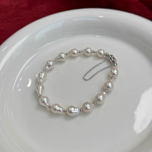 Natural keshi Strong Light Scarce Water Drops Pearl S925 Silver Magnetic Buckle Bracelet High-grade Light Luxury Elegant Bracelet for Women