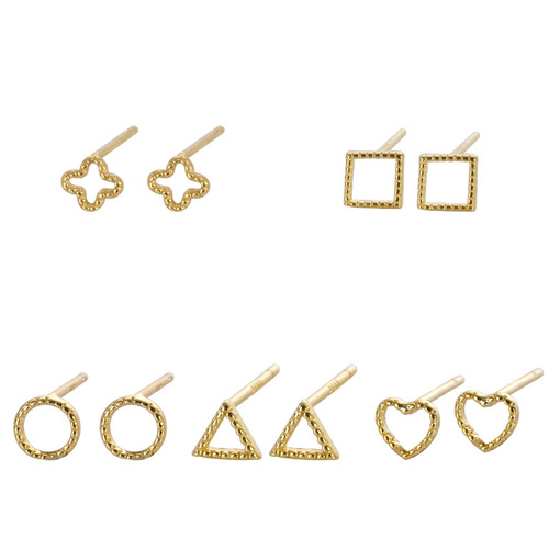 S925 Silver Earrings for Women - Korean Style Fashionable Simple Geometric Small Heart Earrings - Mini Cute Student Couple Earrings