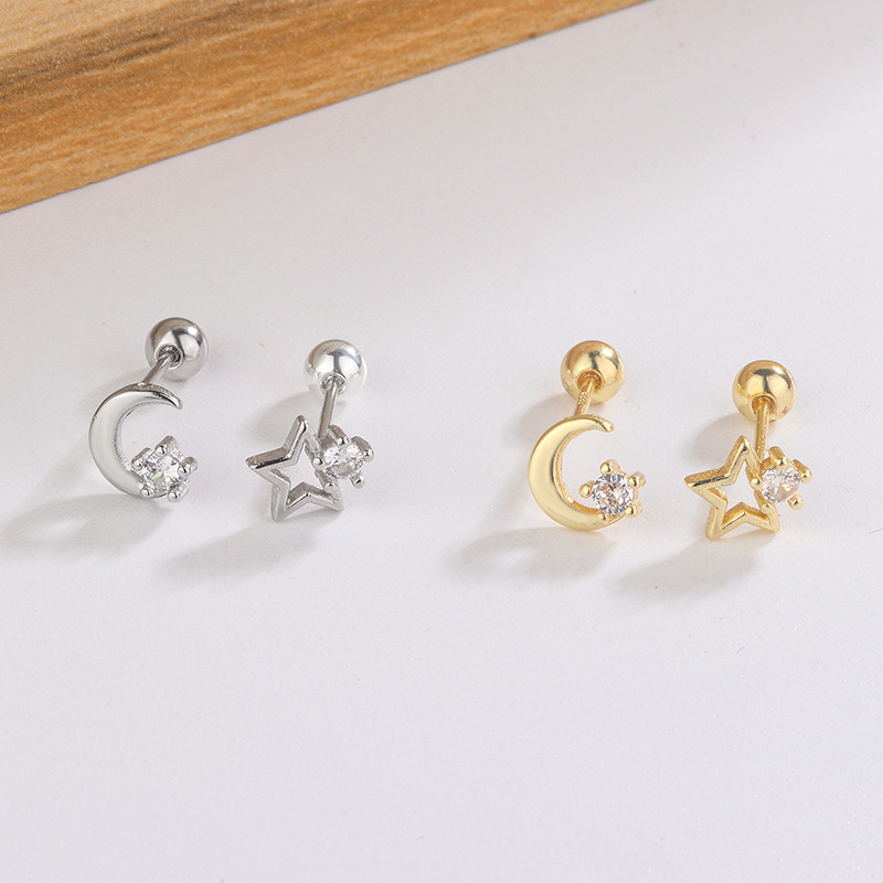Small fresh asymmetric star moon earrings female unique student simple small all-match earrings