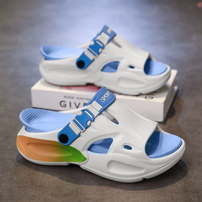 Мужские летние удобные пляжные сандалии на толстой подошве из ЭВА для домашнего отдыха, дышащие тапочки без шнуровки с открытым носком.