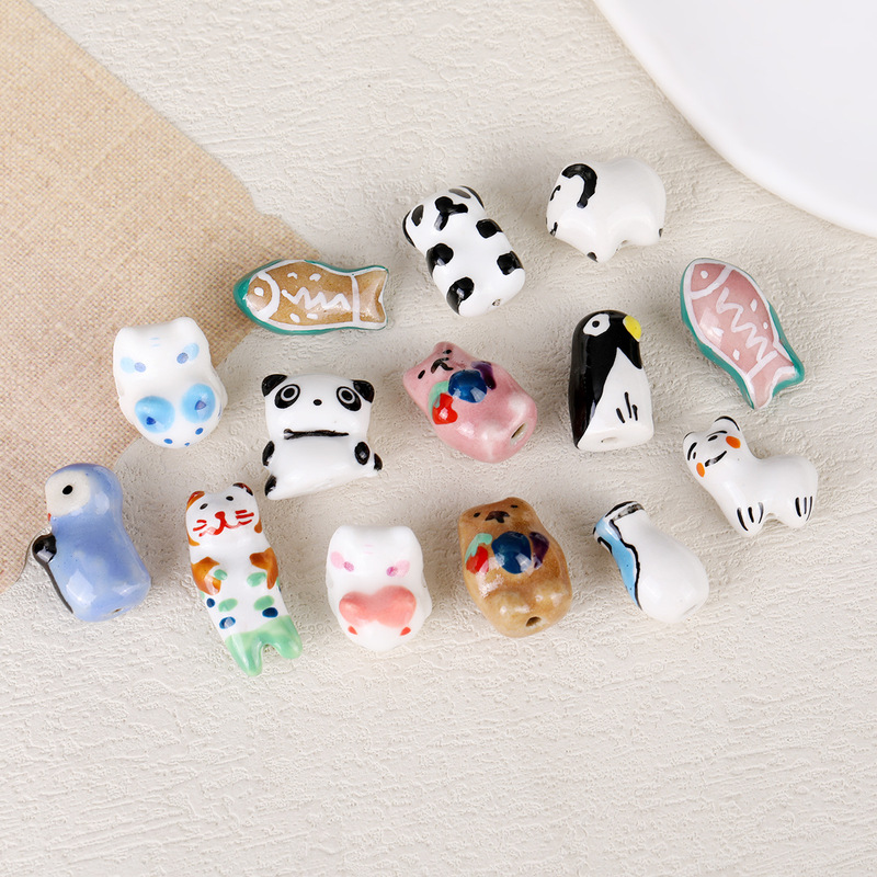 手描き陶器ビーズ漫画風子犬パンダペンギン動物ビーズ散りばめビーズDIYアクセサリーブレスレットアクセサリー|undefined
