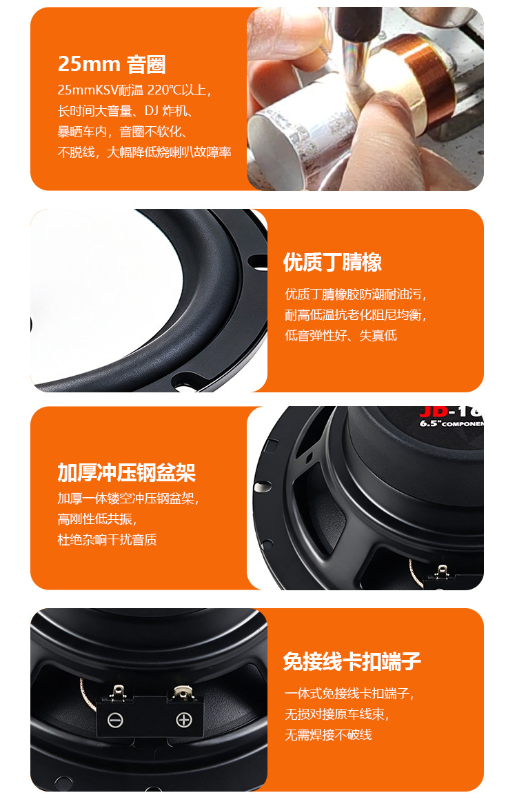 Manufacturer wholesale car audio modification front door 4-speaker car audio set 6.5inch high-power speakers