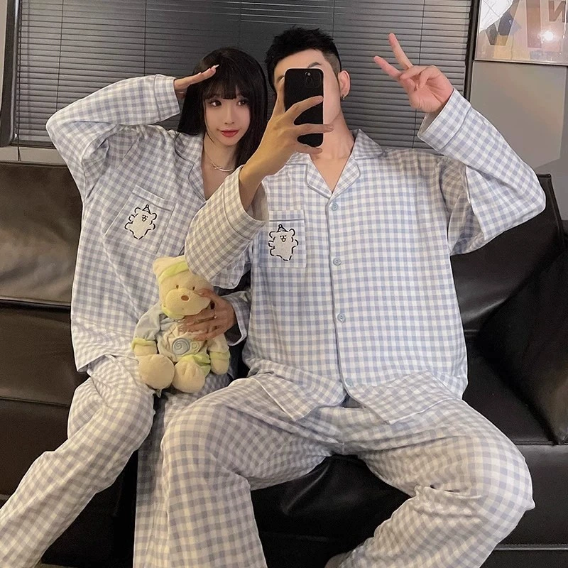 [Tinkerbell] хлопковые пижамы для пар, женские весенне-осенние мужские носимые кардиганы с длинными рукавами, комплект домашней одежды