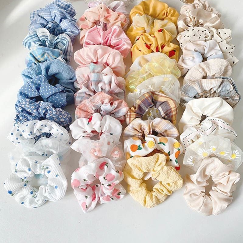 3 / 5 / Pcs Silk Scrunchies Print Scrunchie Set Elastic Collar Hair Ring
