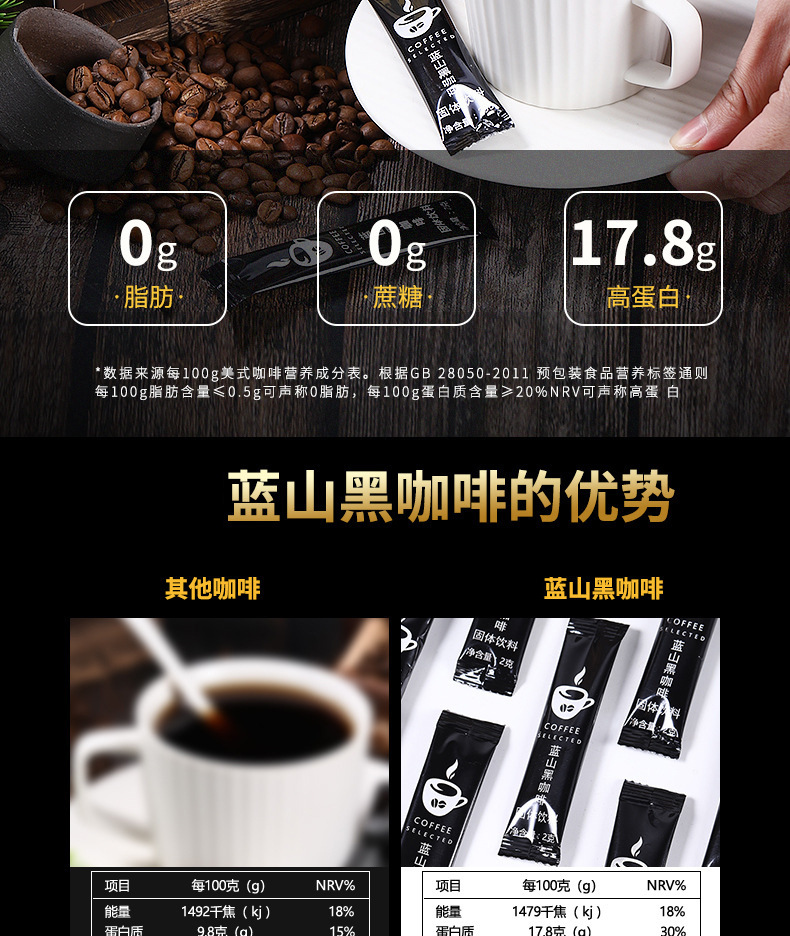 Blue Mountain Style Instant Black Coffee Powder Sugar-Free Americano Concentrated Brew 40g key features