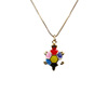 Copper golden fresh accessory, fashionable multicoloured necklace, Korean style, simple and elegant design