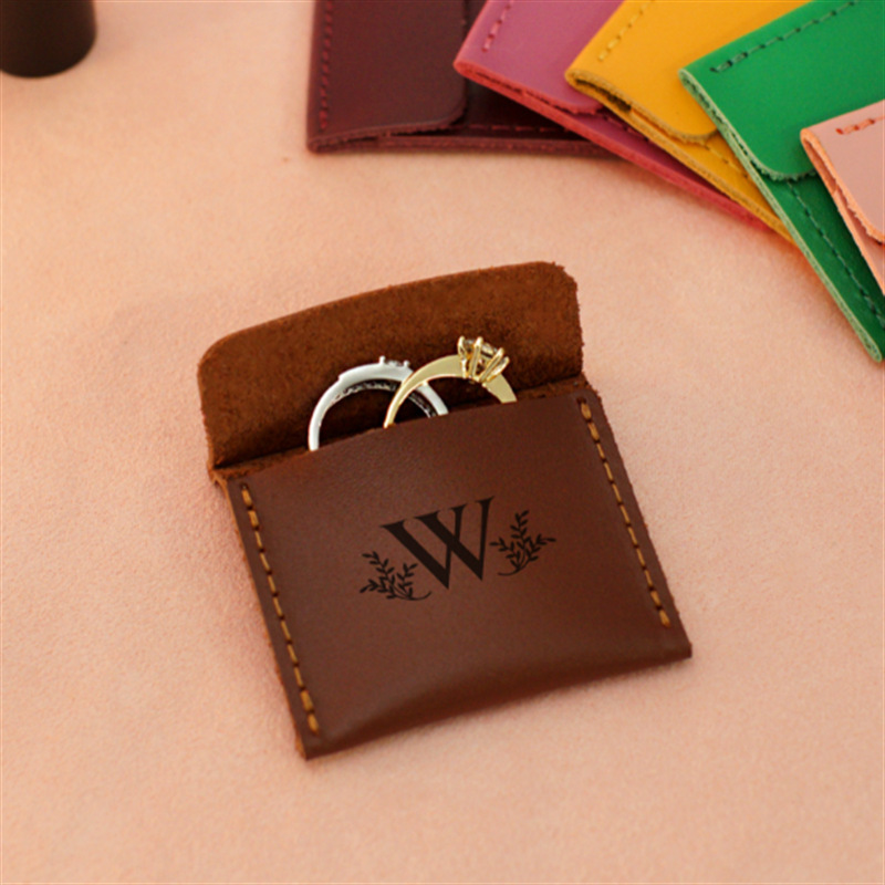 Personalized Wedding Ring Bag Leather Ring Box Travel Diamond Ring Storage Bag PULeather Ring Small Bag Earrings Bag