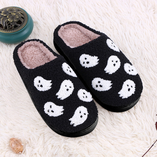 Cross-border best-selling smiling cotton slippers for men and women, couple's home slippers, indoor cute thick-soled cartoon anti-slip slippers