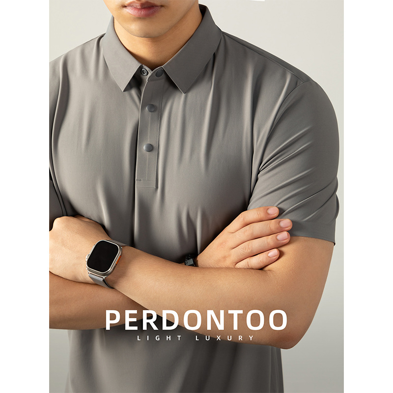[5A Antibacterial] High-End Liquid Ammonia Ice Oxygen Pique Men's Short-Sleeved Polo Shirt for Summer, Light and Quick-Drying, Business Cool Feeling