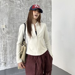 2025新款拉链圆领卫衣女显瘦高弹短款修身韩系运动上衣女秋季外套