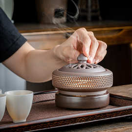 镂空夜灯香薰电子香炉陶瓷 定时恒温加热香粉精油安神睡眠香薰炉