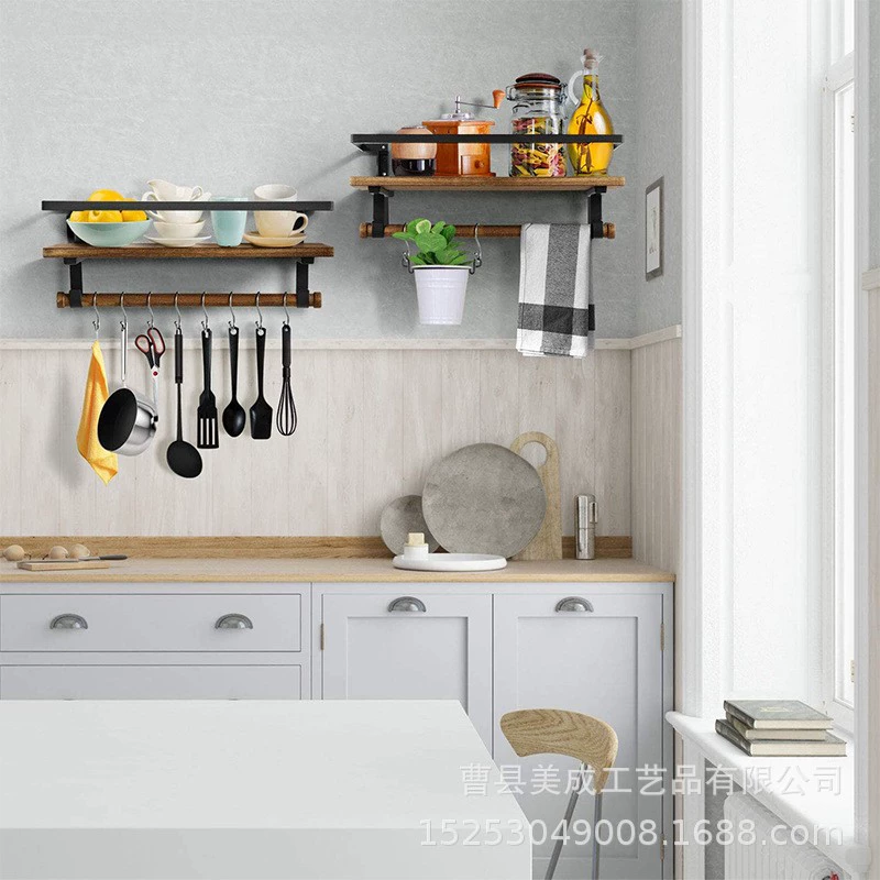 Ретро вешалка для ванной стены деревянная стойка для хранения кухонная ванная двухслойная кованая настенная стойка для хранения