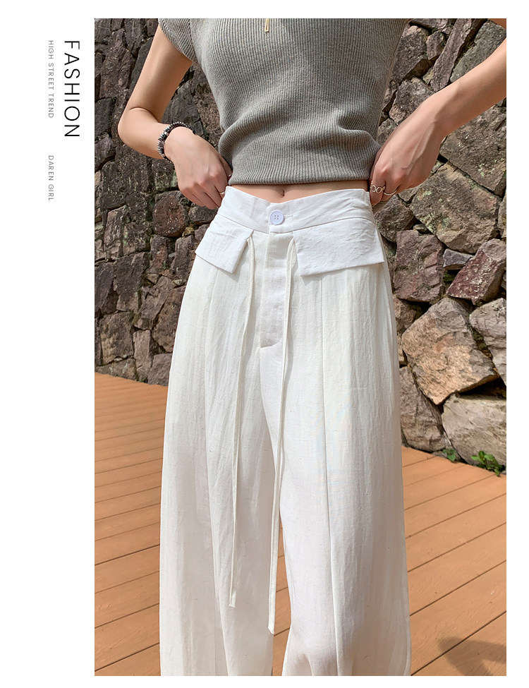 Quần tây nữ ống đứng cạp cao suông rủ chất liệu bông băng mát mẻ — Trắng Extended chi tiết 25
