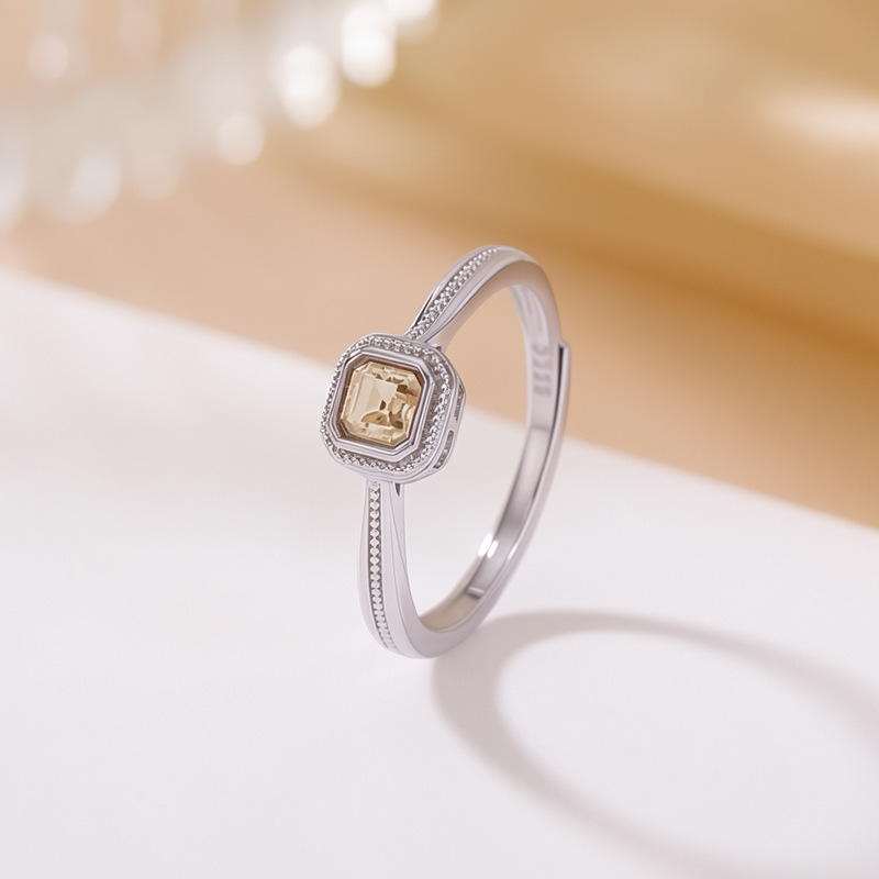 Nhẫn bạc S925 mạ vàng đính đá cubic zirconia hình vuông phong cách thời trang — Loại bạc