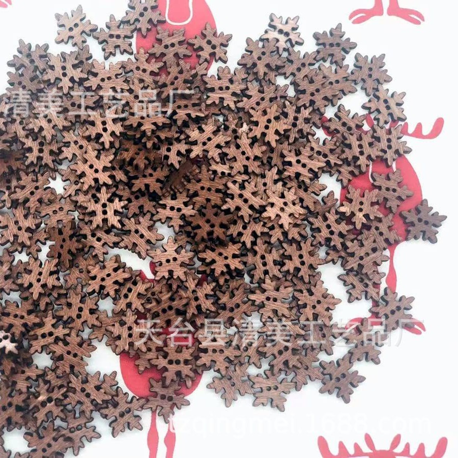 Copo de nieve marrón botón 18mm suministros de Navidad copo de nieve botón Navidad copo de nieve