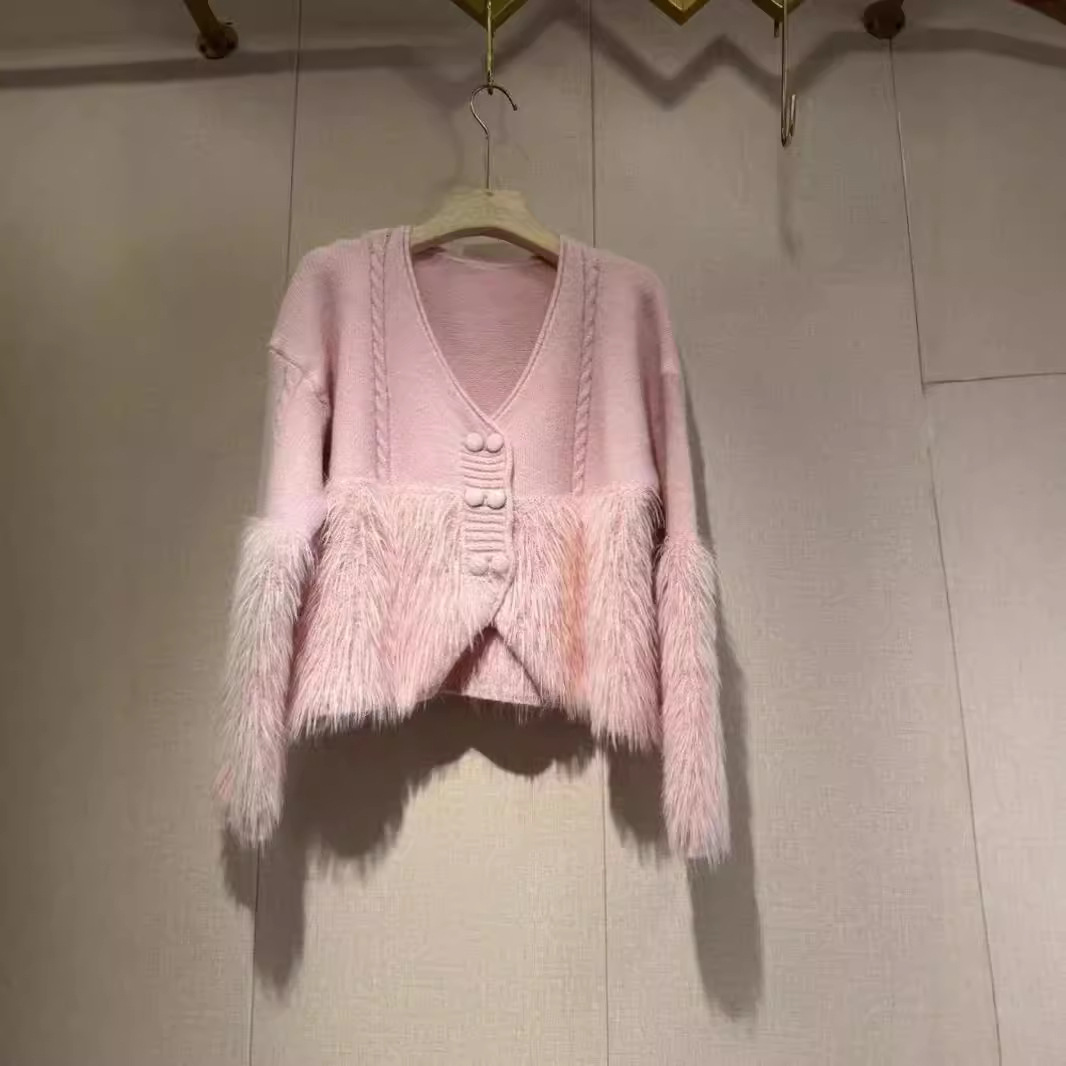 Suéter de punto de imitación visón nuevo para otoño/invierno, diseño trenzado y con diseños, cárdigan con botones simples y cuello en V, manga larga juvenil, abrigo image 5