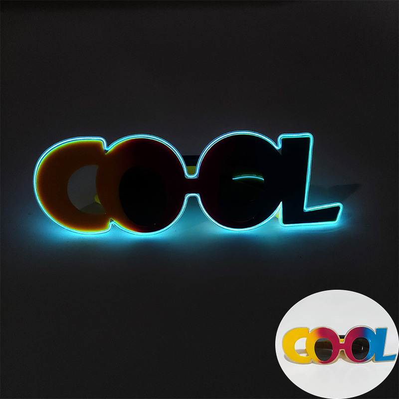 Gafas luminosas para fiestas en la playa, accesorios de modelado de fotos de cumpleaños de celebridades de Internet, gafas luminosas LED con letras COOL de colores image 8