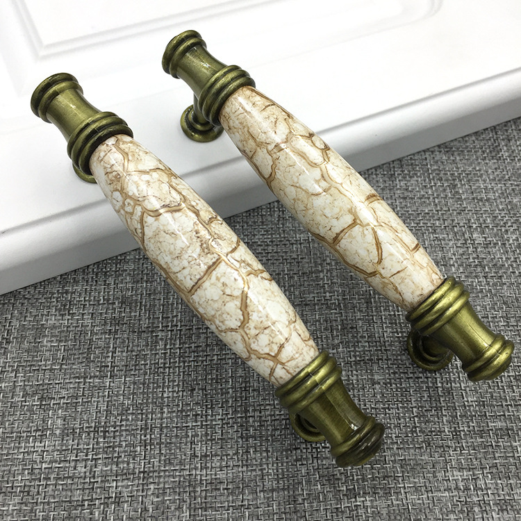 五金陶瓷仿古櫥櫃拉手 抽屜衣櫃門鋁合金拉手 石紋青古家具把手