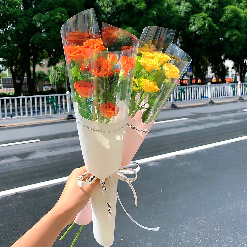 Valentine's Day Teacher's Day Single Flower Bouquet Packaging Bag Rose Transparent Flower Single Bag Wrapping Paper Wholesale Gift