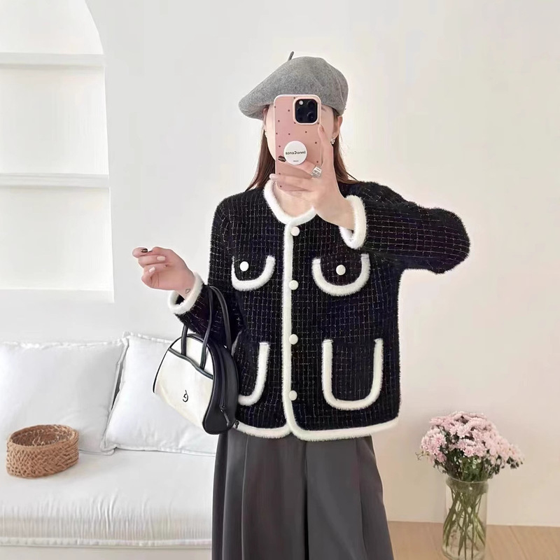 ピンクの小さな新鮮なニットセータージャケット女性のための秋冬 2025 新しいショートファッショナブルなセーターショートトップ|undefined