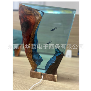 Valentine's Day hot creative double diver ocean night lights pure handmade solid wood LED atmosphere lights bedside lights