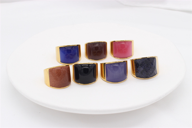 Cat's Eye Stone Inlay Material Ethnic Style Square Titanium Steel Inlay Cat's Eye Stone Men's Rings Punk Rings