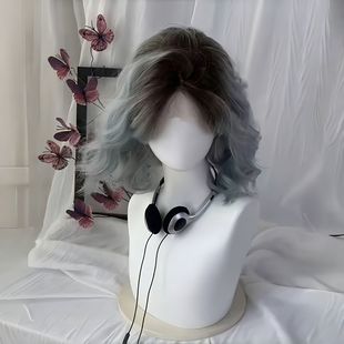 Yuan Yang [Summer Ice] Wig for Women Mint Blue-Green Gradient Short Bob with Middle Part and Curly Hair Artificial Headgear