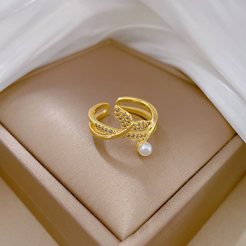 Offener Fischschwanz Perlenring Gold Design Ring Für Damen_voghion.com