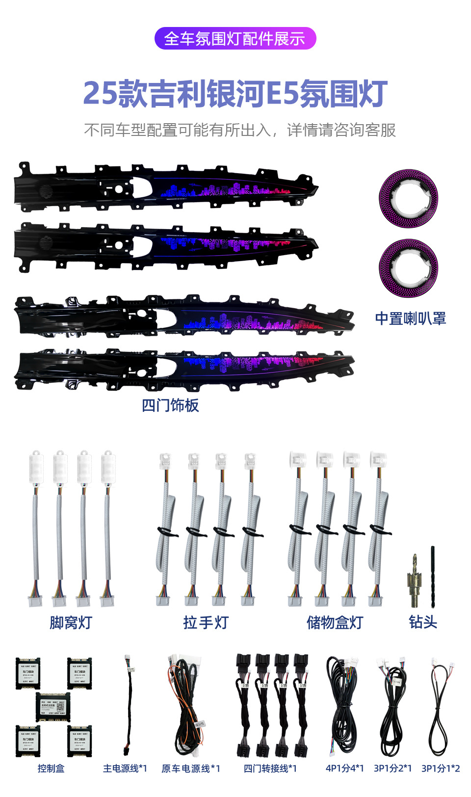 Car ambient lighting suitable for Geely Galaxy E5, GEELY-EX5