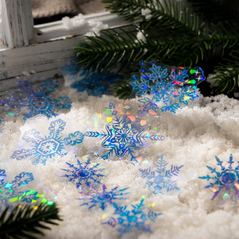 Hermoso día pegatina para mascotas viento flores nieve Serie de la noche Tema del copo mano Bill decoración material 20 unidades